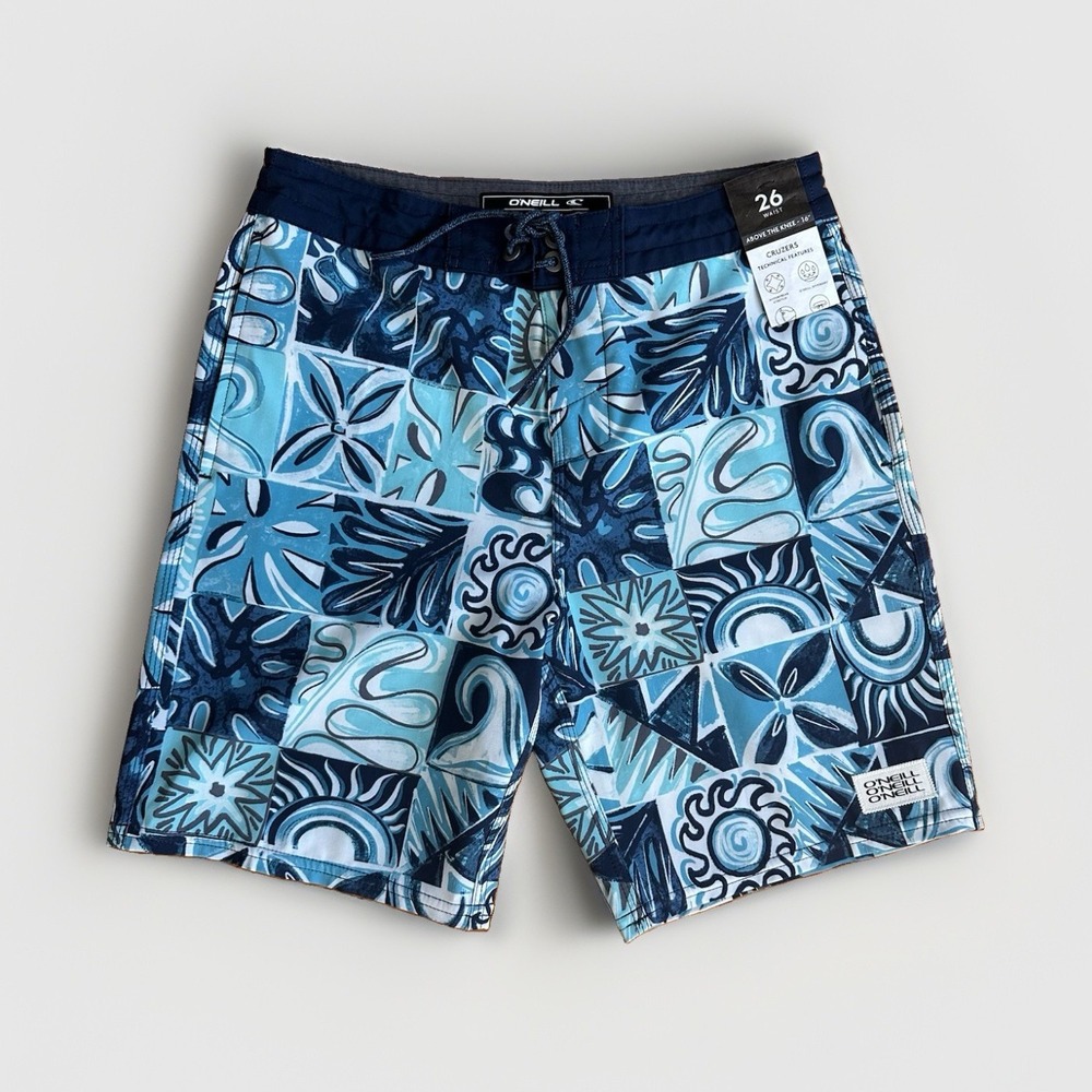 O'Neill Cruzers Men's Board Shorts 26 Waist Blue Floral Drawstring Stretch Surf